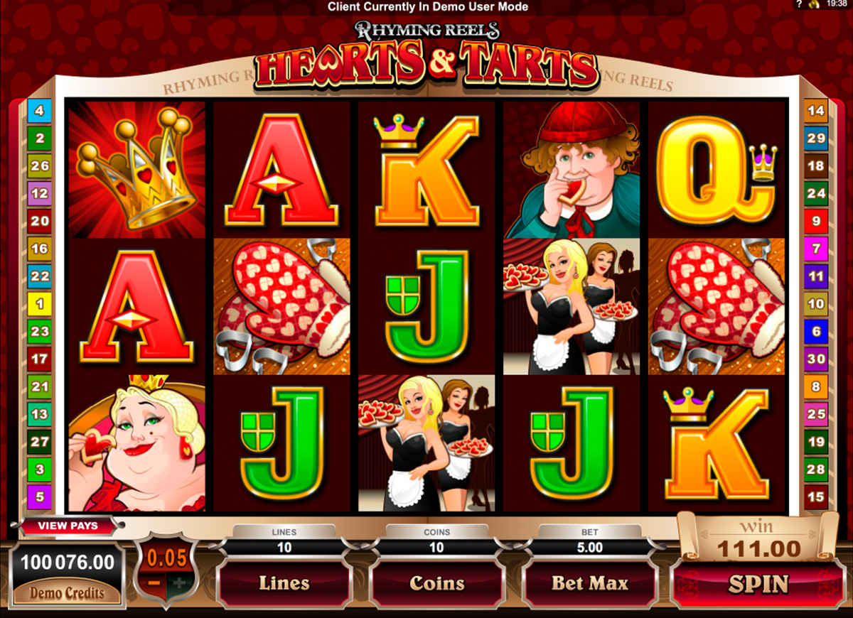 rhyming reels hearts and tarts microgaming online slots 